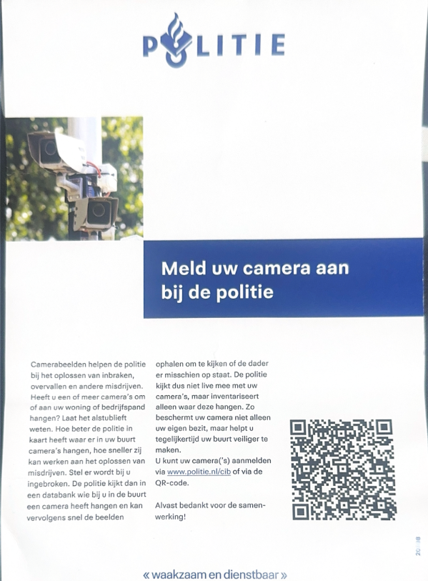 Politiefolder: meld uw camera aan bij de politie